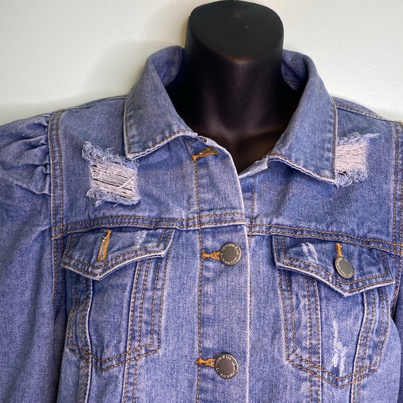 Denim Blvd Los Angeles Jean Jacket Women’s  Medium Distressed Cropped Boho - Picture 2 of 11